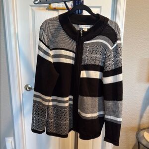 Christopher & Banks Black and White zippered Knit Jacket. Size XL